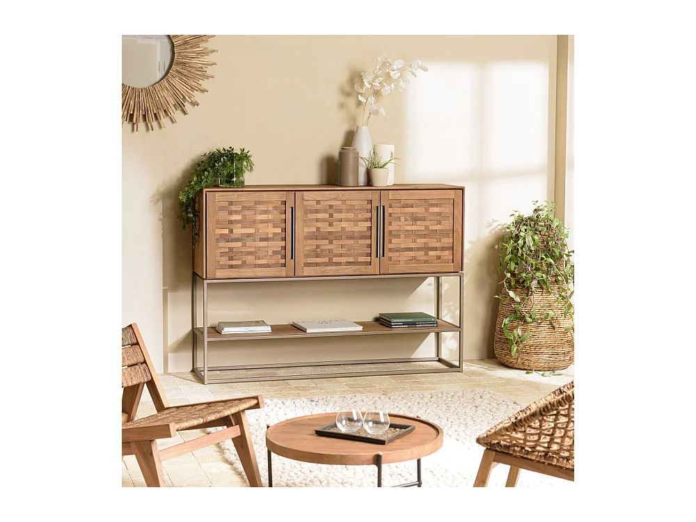 SIXTINE - Buffet en bois de teck recyclé 3 portes
