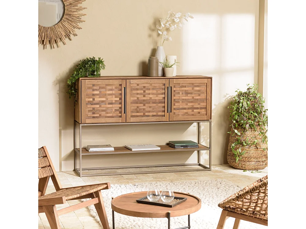 SIXTINE - Buffet en bois de teck recyclé 3 portes