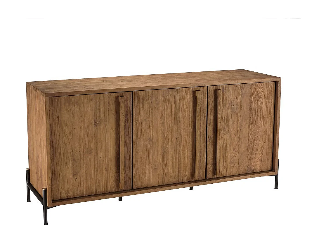 SIXTINE - Buffet 3 portes en bois de teck recyclé pieds en métal noir