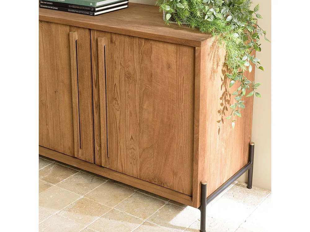 SIXTINE - Buffet 3 portes en bois de teck recyclé pieds en métal noir