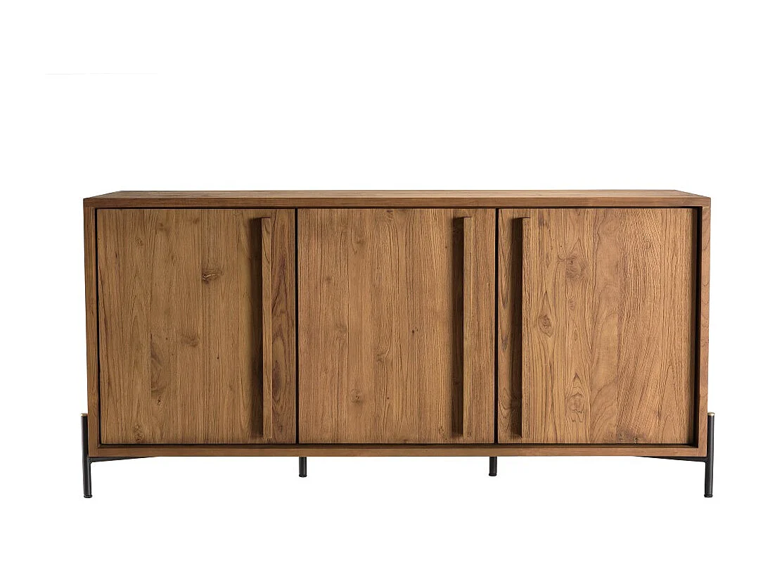 SIXTINE - Buffet 3 portes en bois de teck recyclé pieds en métal noir