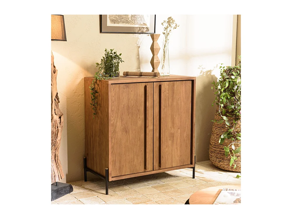 SIXTINE - Buffet 2 portes en bois de teck recyclé pieds en métal noir