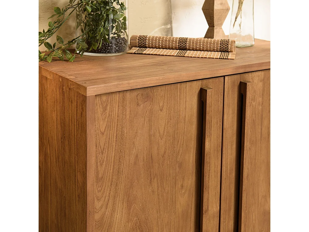 SIXTINE - Buffet 2 portes en bois de teck recyclé pieds en métal noir