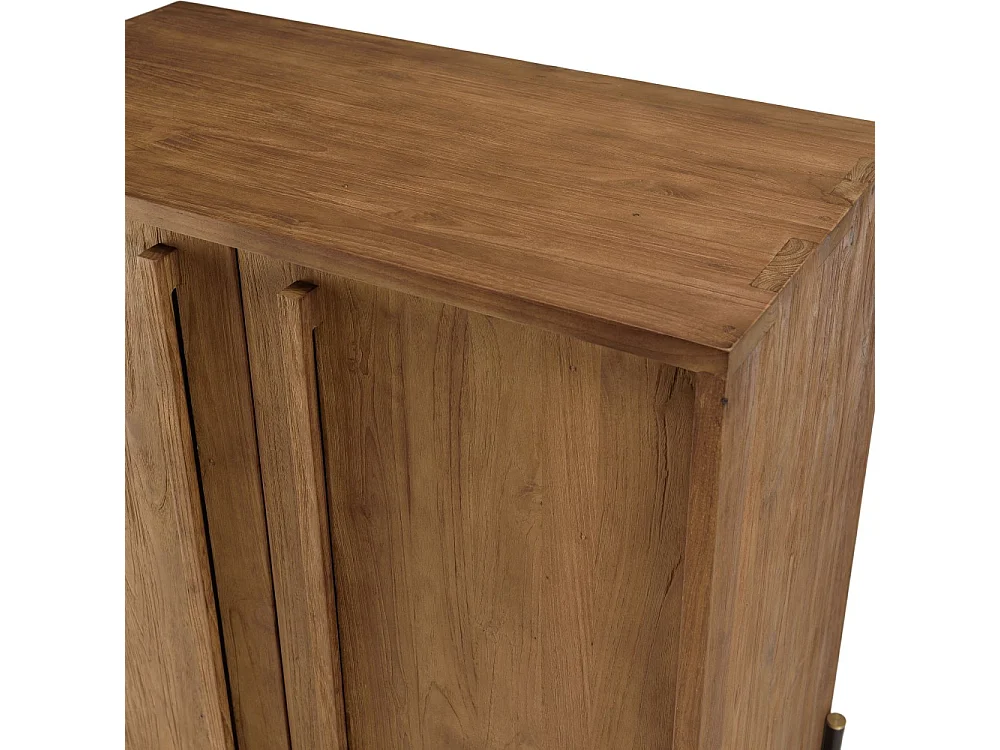 SIXTINE - Buffet 2 portes en bois de teck recyclé pieds en métal noir