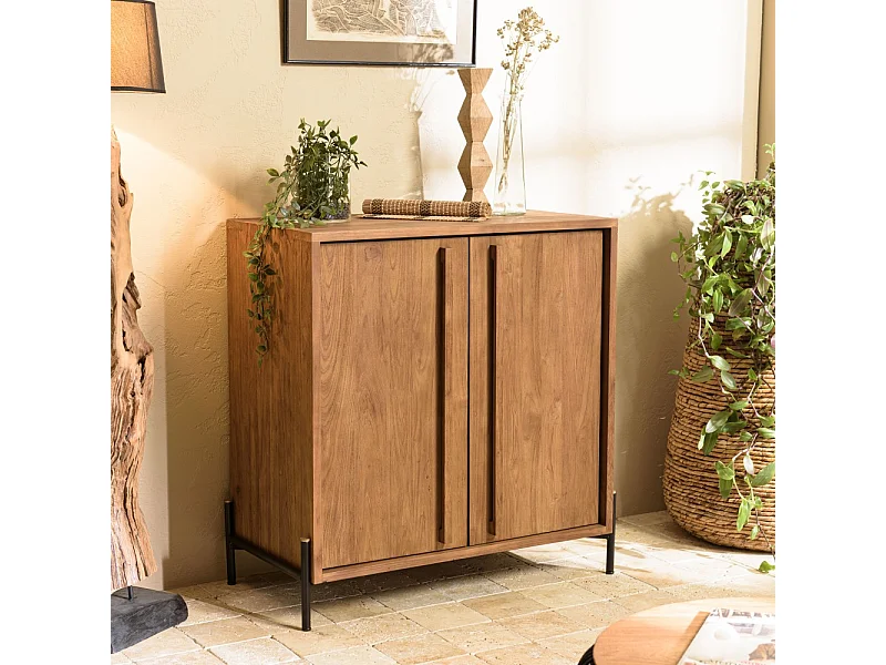 SIXTINE - Buffet 2 portes en bois de teck recyclé pieds en métal noir