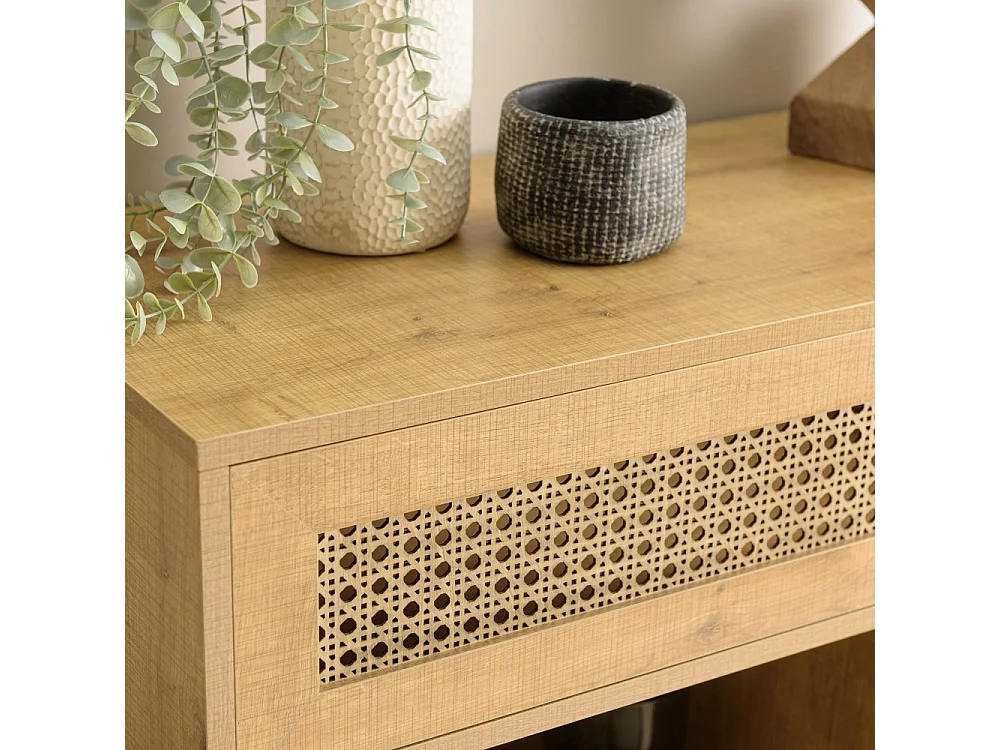 CHARLIE - Buffet bois bas 3 niches 2 portes effet cannage marron