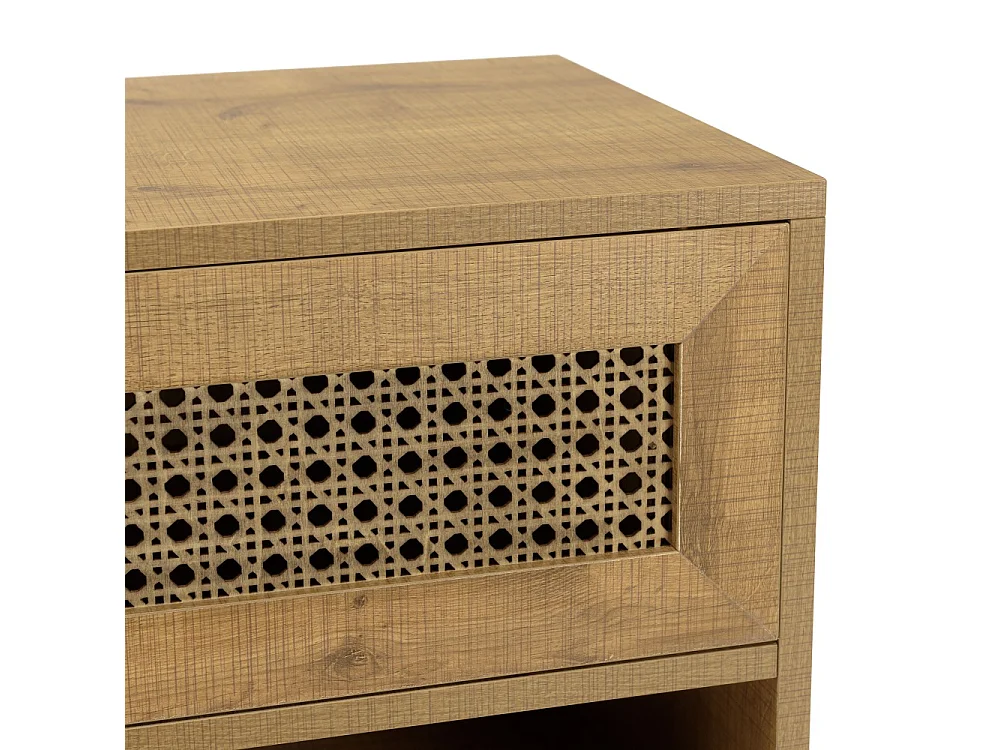 CHARLIE - Buffet bois bas 3 niches 2 portes effet cannage marron