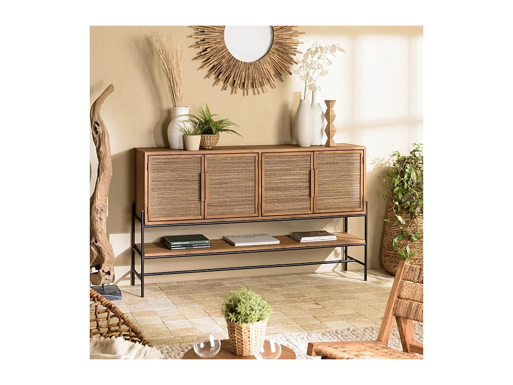 SIXTINE - Buffet 4 portes en bois de teck recyclé