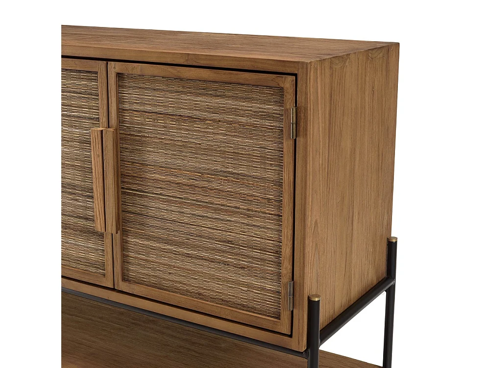 SIXTINE - Buffet 4 portes en bois de teck recyclé et rotin