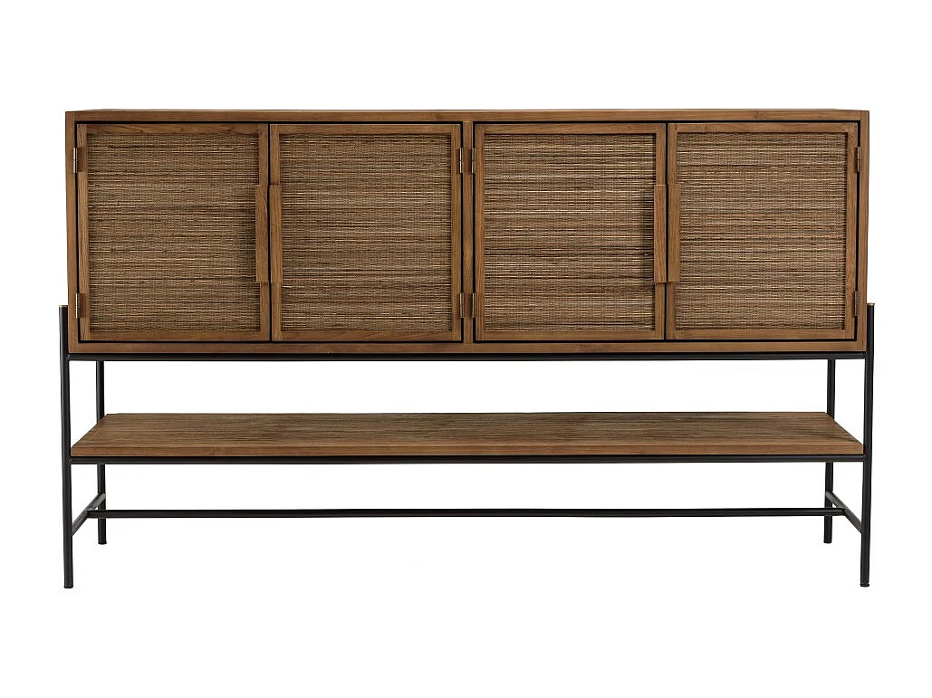 SIXTINE - Buffet 4 portes en bois de teck recyclé et rotin