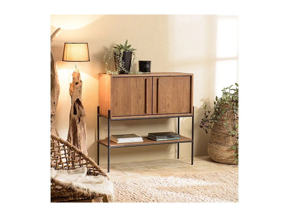 SIXTINE - Buffet 2 portes 1 niche en bois de teck recyclé naturel