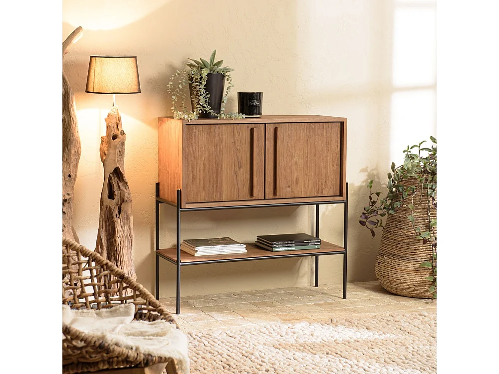 SIXTINE - Buffet 2 portes 1 niche en bois de teck recyclé naturel