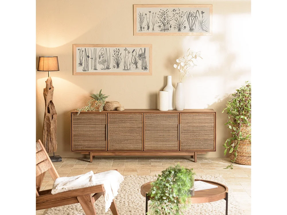 SIXTINE - Buffet en bois de teck recyclé naturel 4 portes