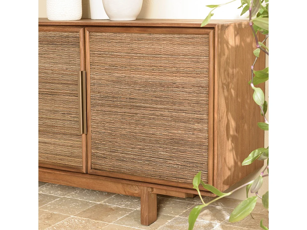 SIXTINE - Buffet en bois de teck recyclé naturel 4 portes
