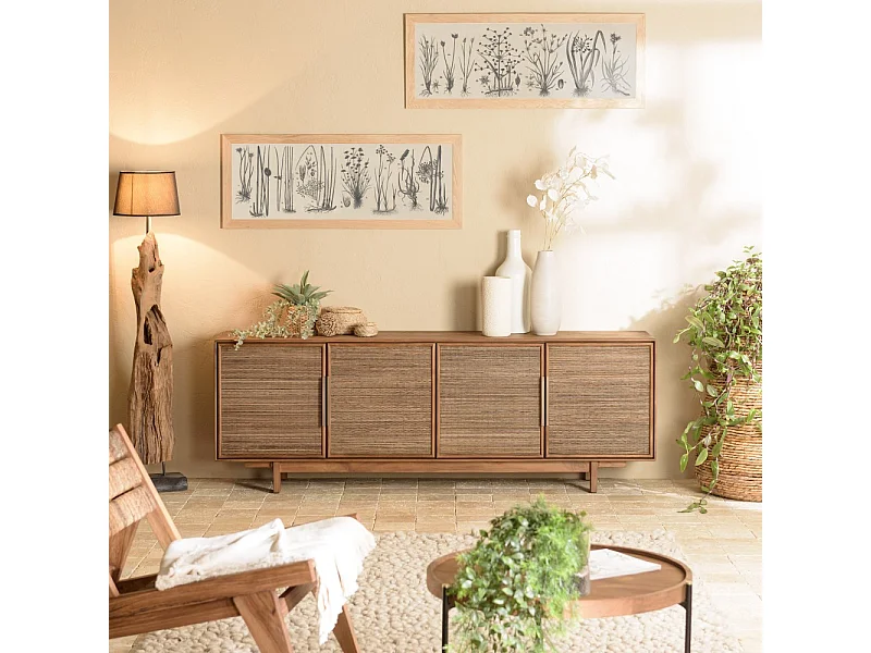 SIXTINE - Buffet en bois de teck recyclé naturel 4 portes