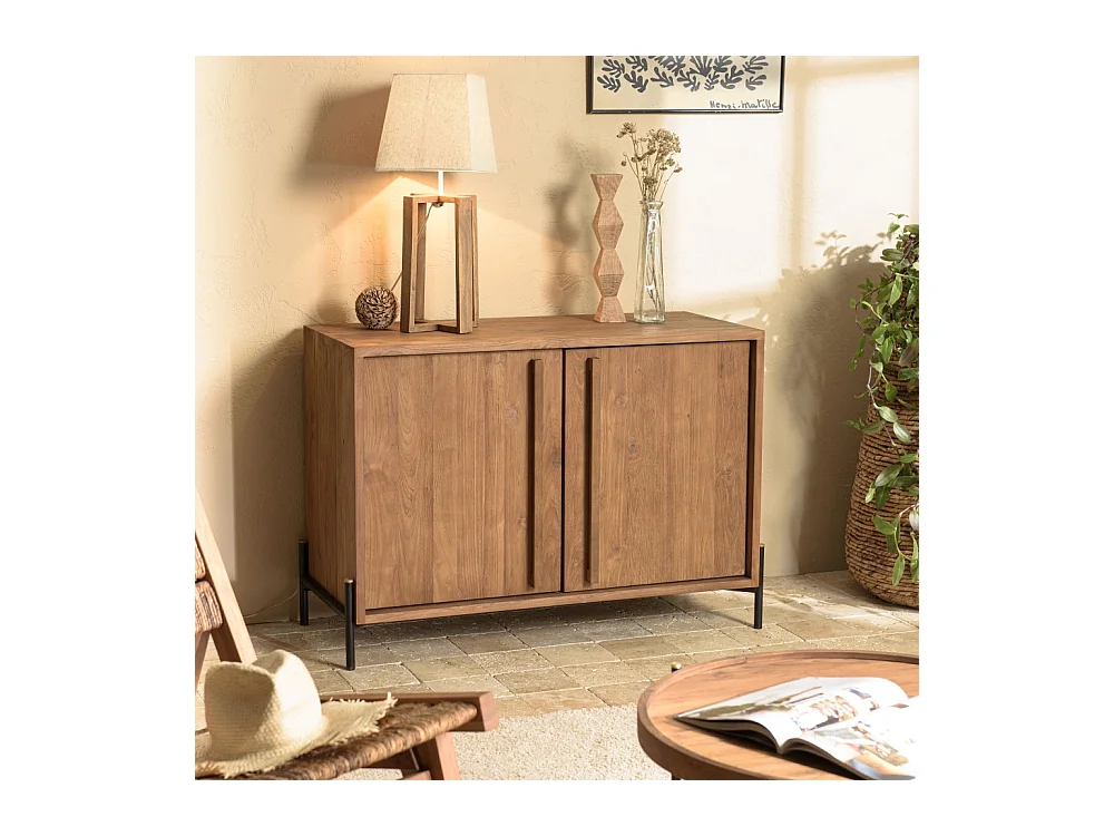 SIXTINE - Buffet 2 portes en bois de teck recyclé pieds en métal noir
