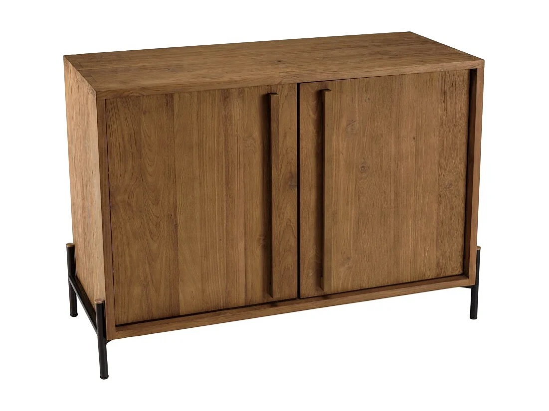 SIXTINE - Buffet 2 portes en bois de teck recyclé pieds en métal noir