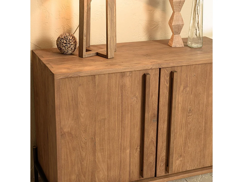 SIXTINE - Buffet 2 portes en bois de teck recyclé pieds en métal noir