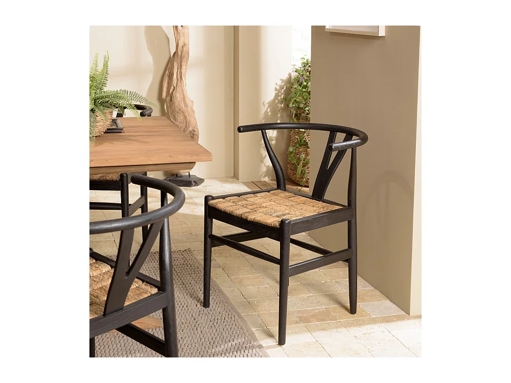 SIXTINE - Chaise noire en bois de teck recyclé dossier arrondi