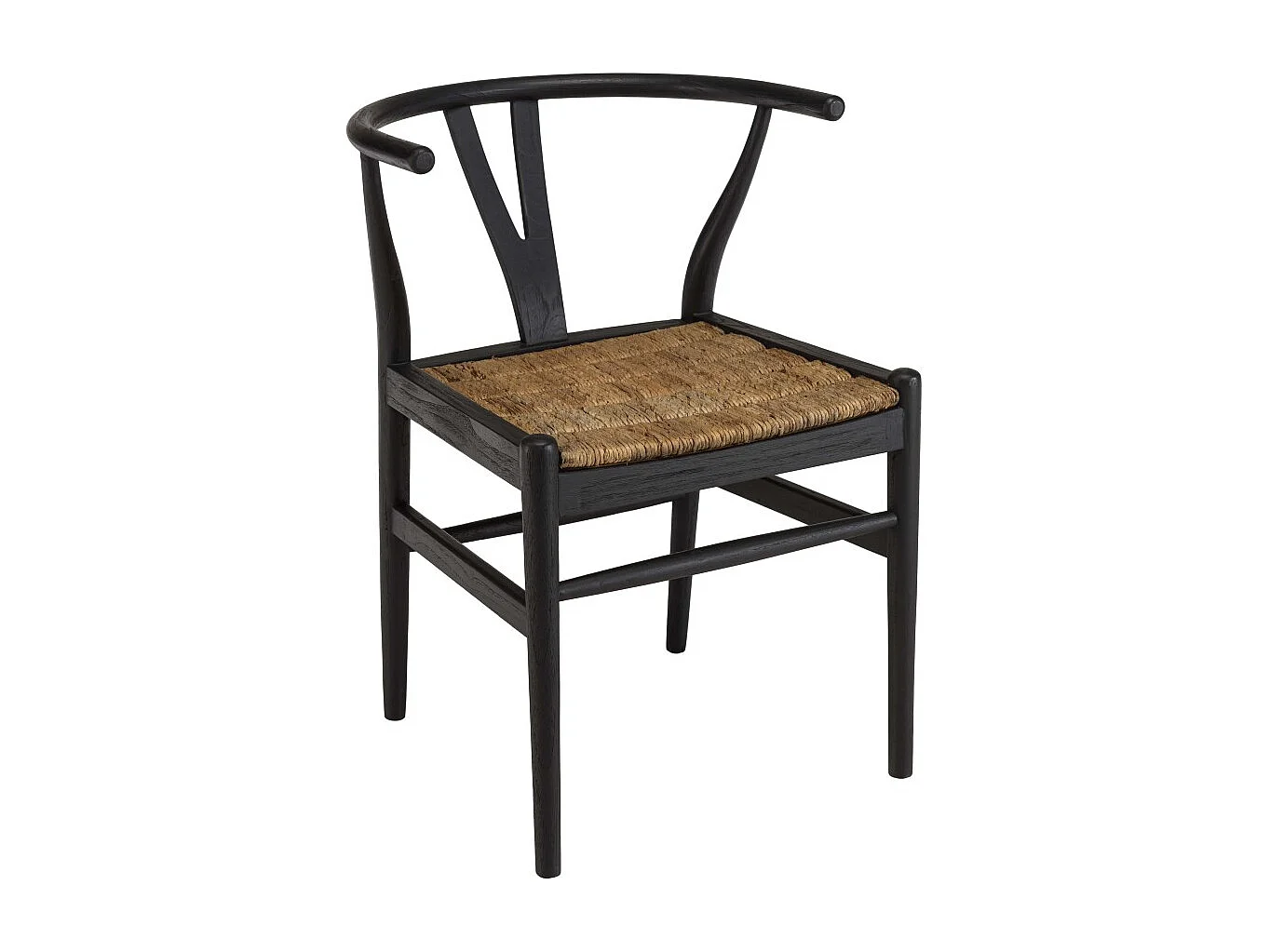 SIXTINE - Chaise bois de teck recyclé dossier arrondi et rotin noire