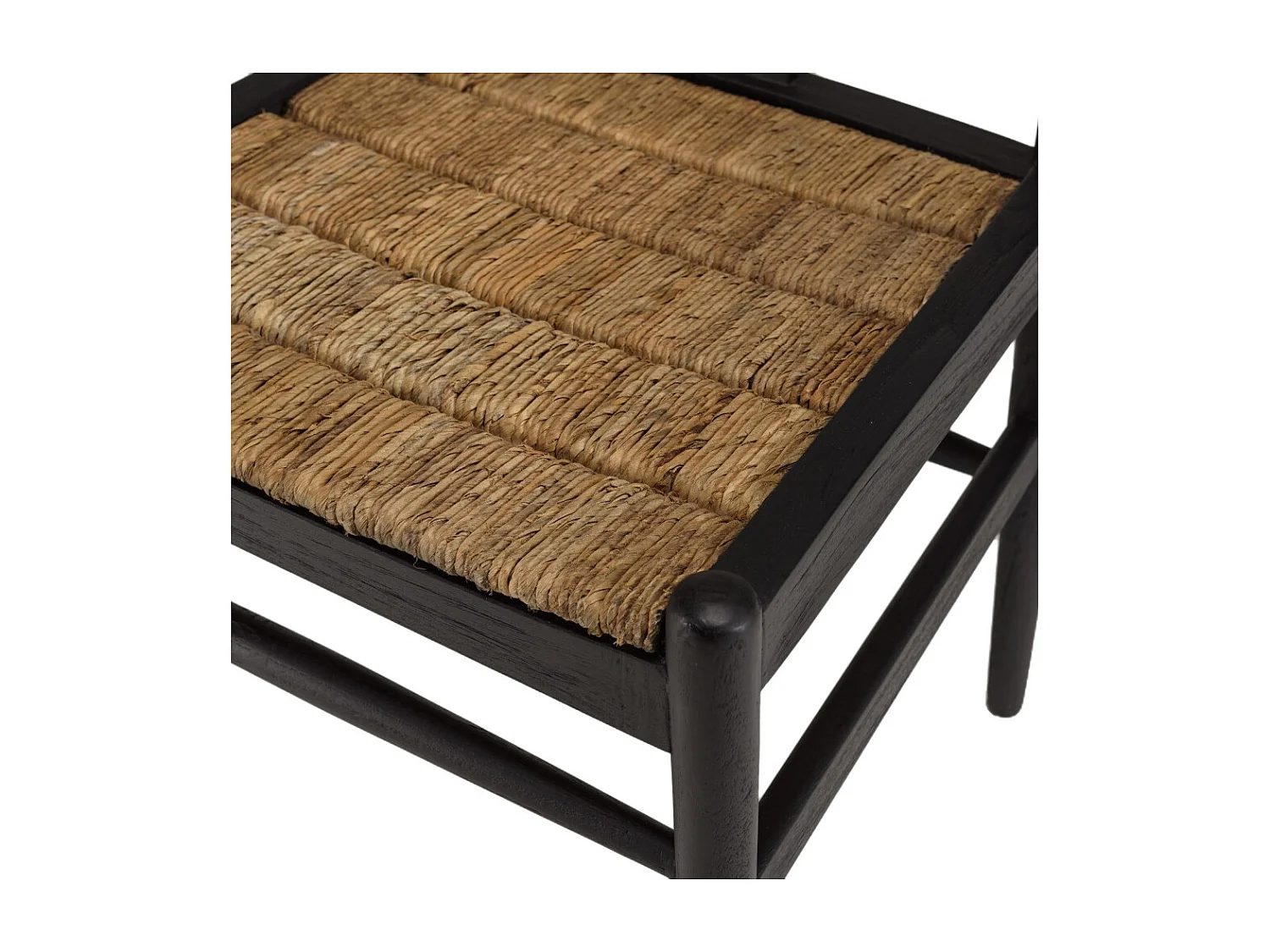 SIXTINE - Chaise bois de teck recyclé dossier arrondi et rotin noire