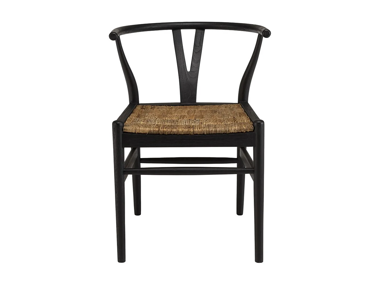 SIXTINE - Chaise bois de teck recyclé dossier arrondi et rotin noire