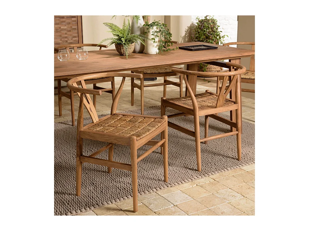 SIXTINE - Chaise marron en bois de teck recyclé dossier arrondi