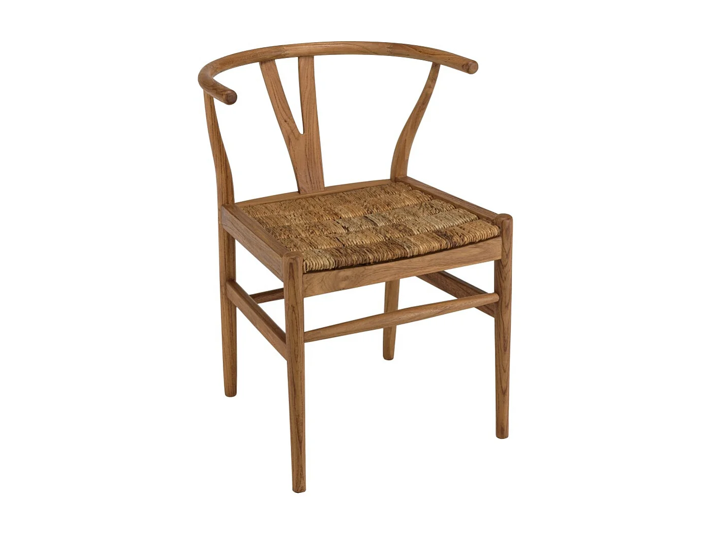 SIXTINE - Chaise bois de teck recyclé dossier arrondi et rotin marron