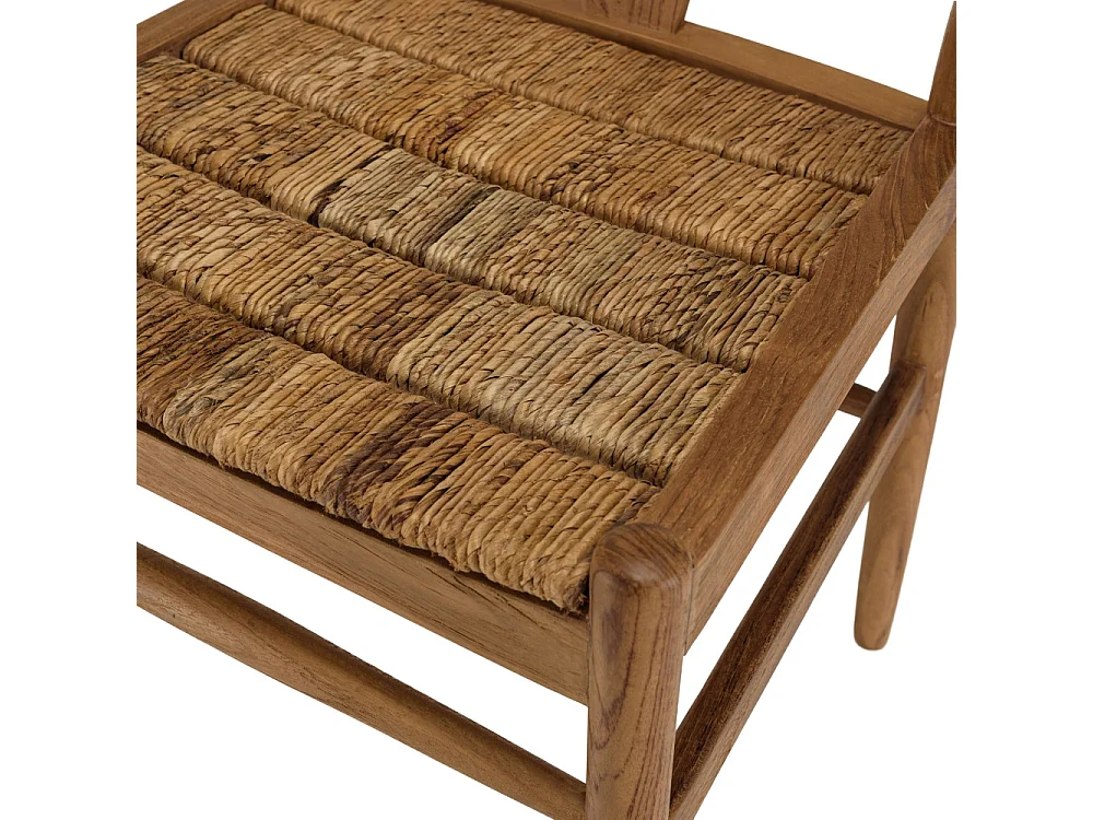 SIXTINE - Chaise bois de teck recyclé dossier arrondi et rotin marron