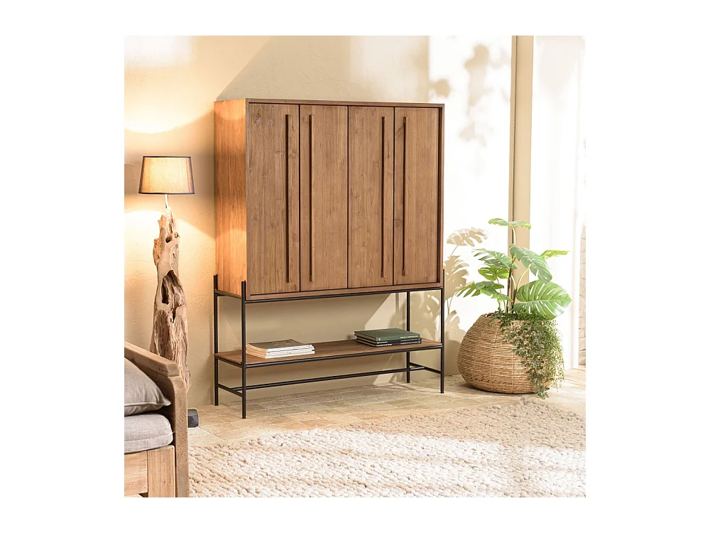 SIXTINE - Buffet 4 portes 1 niche en bois de teck recyclé
