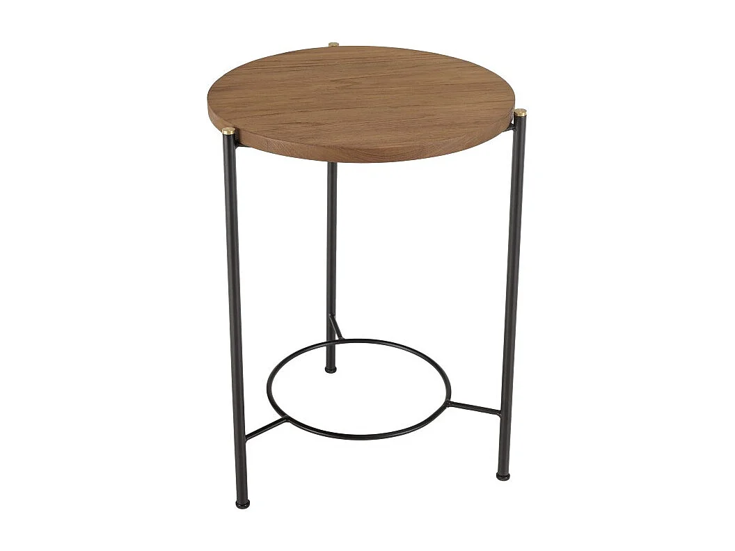 SIXTINE - Table d'appoint ronde bois teck recyclé 3 pieds noir