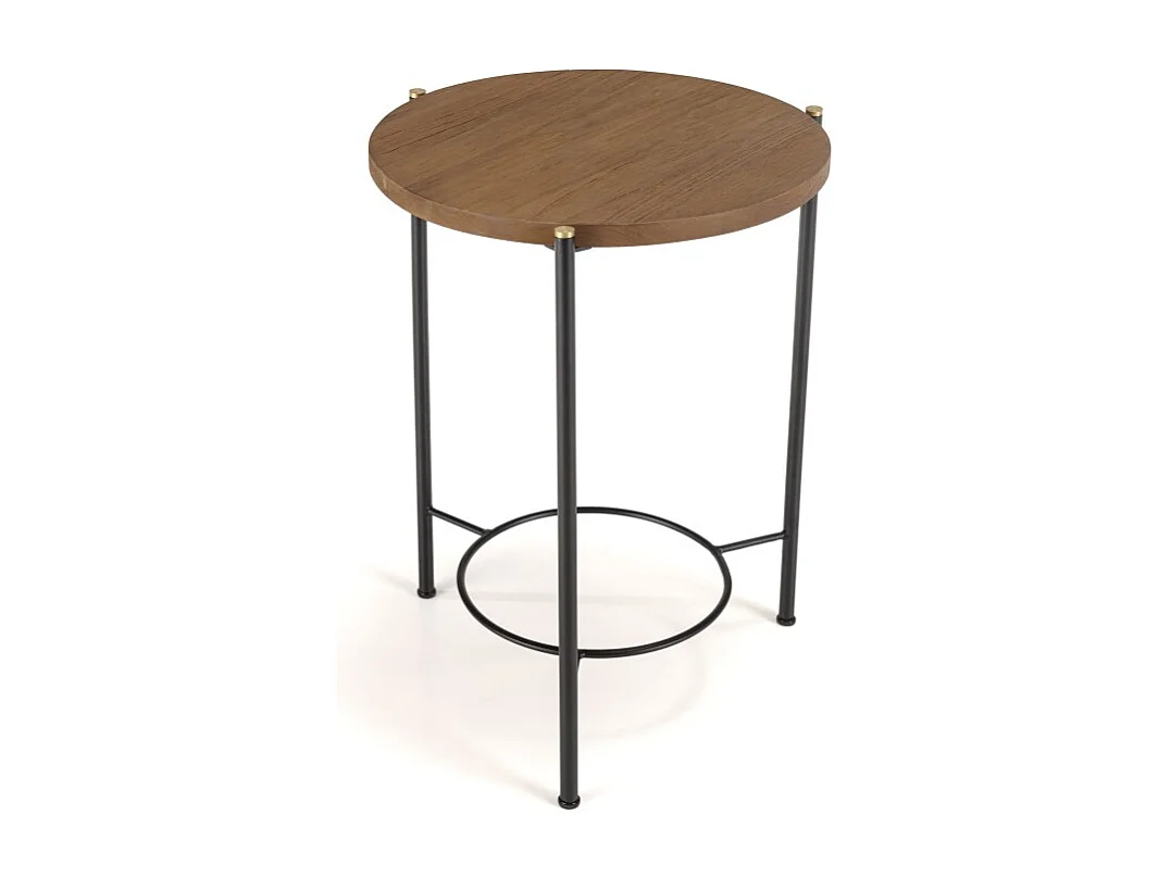 SIXTINE - Table d'appoint ronde bois teck recyclé 3 pieds noir