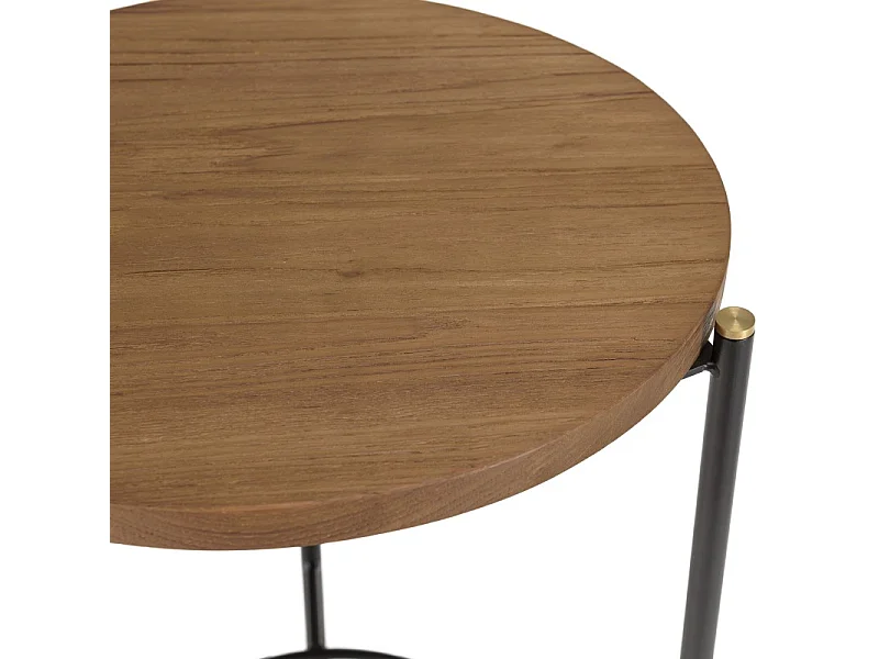 SIXTINE - Table d'appoint ronde bois teck recyclé 3 pieds noir