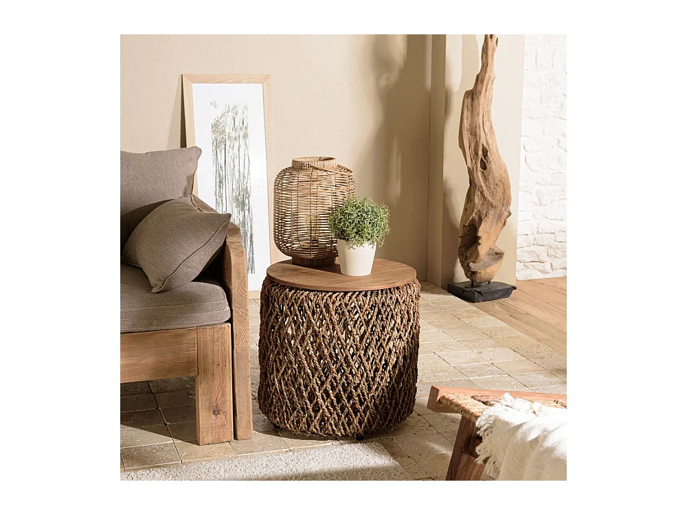 SIXTINE - Table d'appoint ronde 50x50cm en tissage de fibre de cocotier