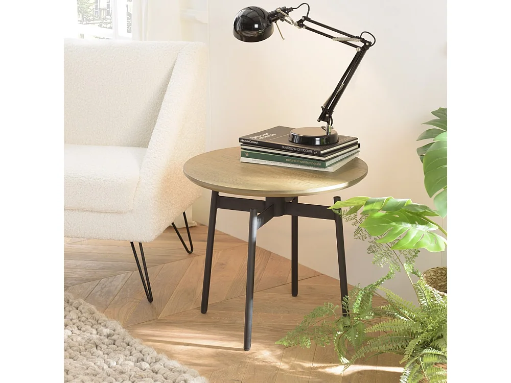 ALMA - Table d'appoint ronde marron foncé 55x55cm pieds métal noir