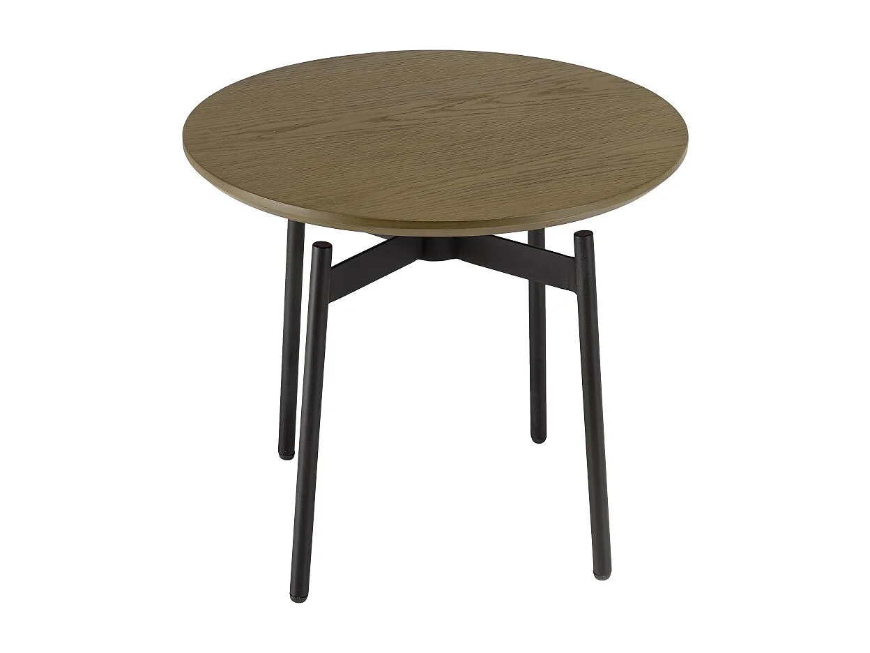 ALMA - Table d'appoint ronde marron foncé 55x55cm pieds métal noir