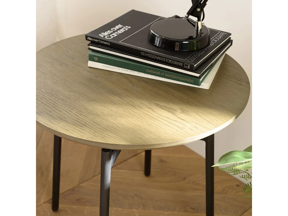 ALMA - Table d'appoint ronde marron foncé 55x55cm pieds métal noir