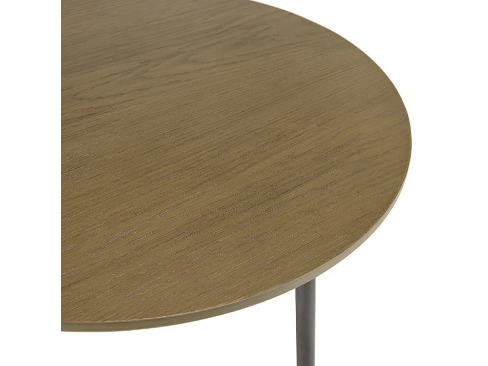 ALMA - Table d'appoint ronde marron foncé 55x55cm pieds métal noir