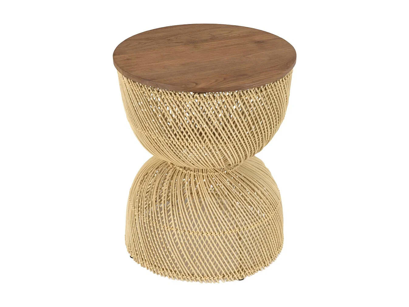 SIXTINE - Table d'appoint en rotin beige plateau en bois teck recyclé