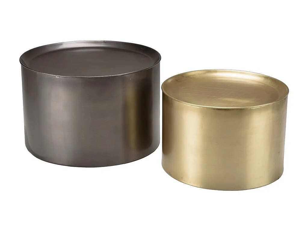 JOHAN - Set de 2 tables d'appoint rondes métal gris anthracite et doré