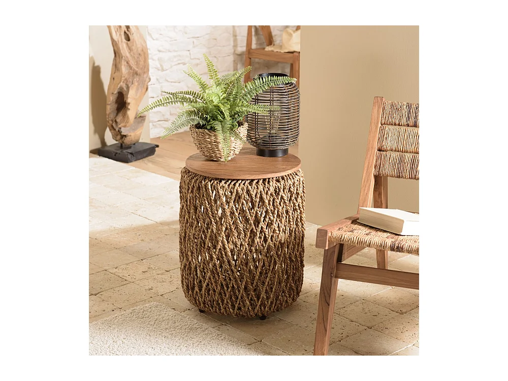 SIXTINE - Table d'appoint ronde 40x40cm en tissage de fibre de cocotier