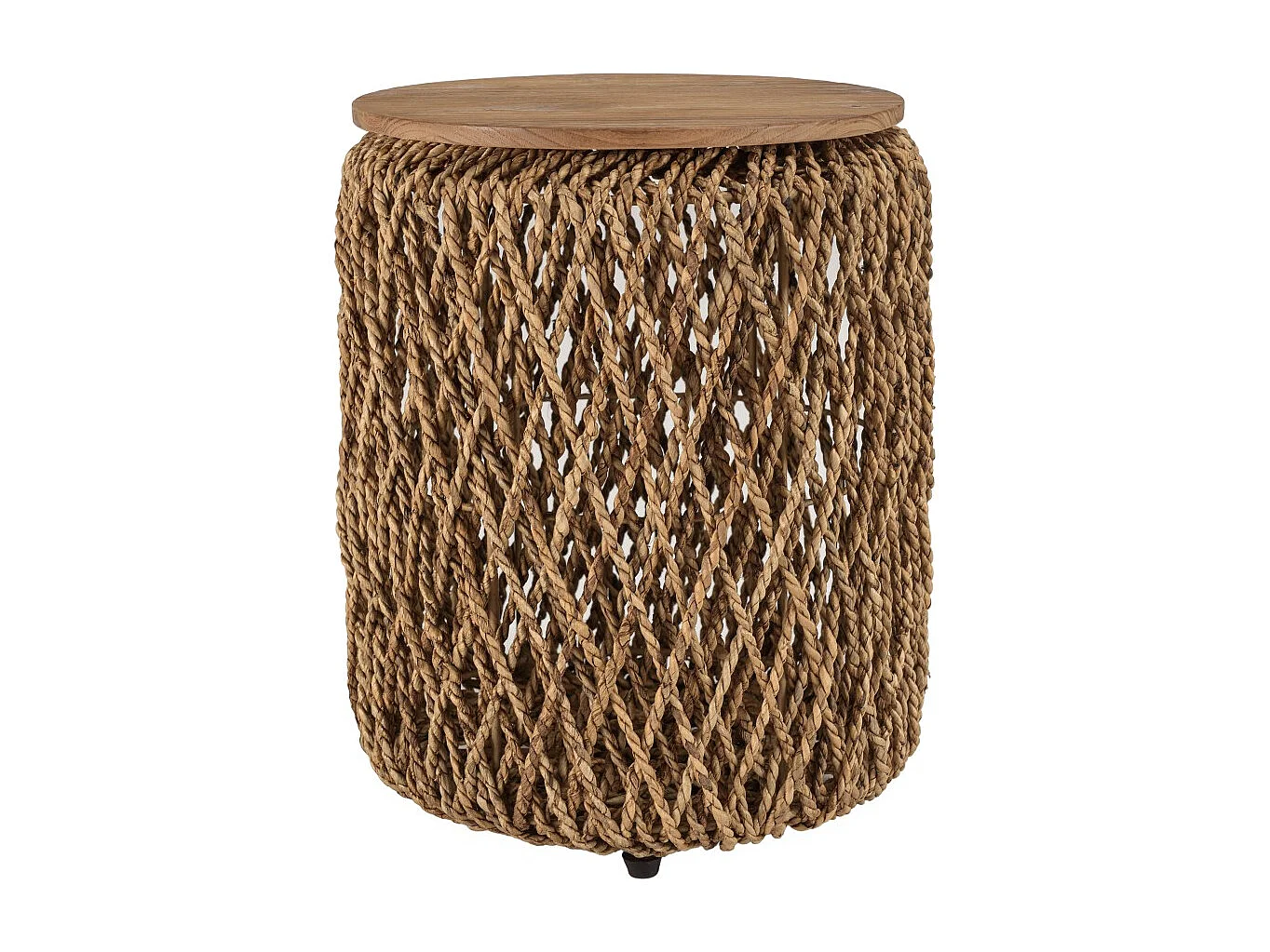 SIXTINE - Table d'appoint ronde diam40 rotin plateau bois teck recyclé