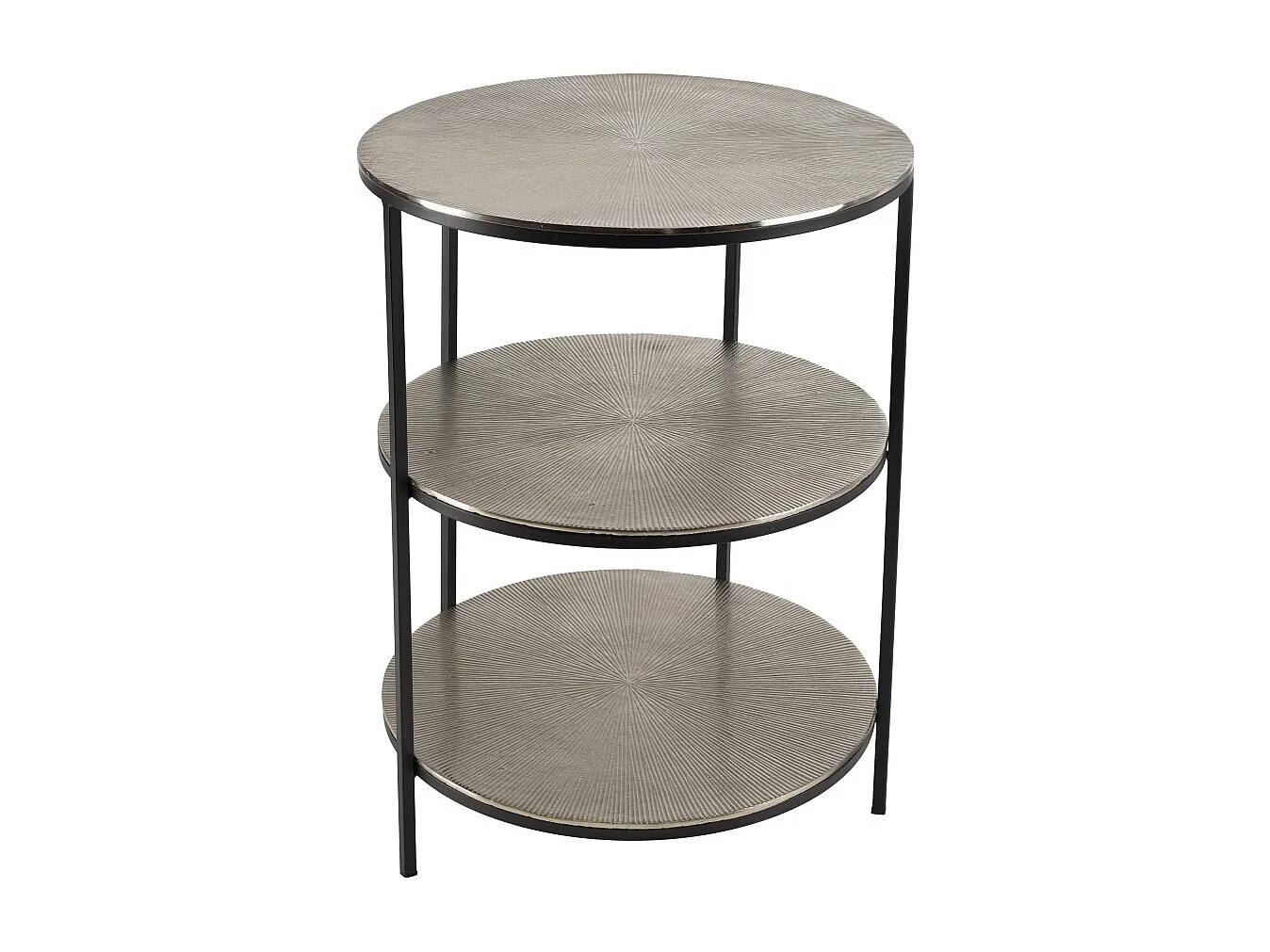 JOHAN - Table d'appoint ronde 3 niveaux aluminium argenté et noir pieds métal