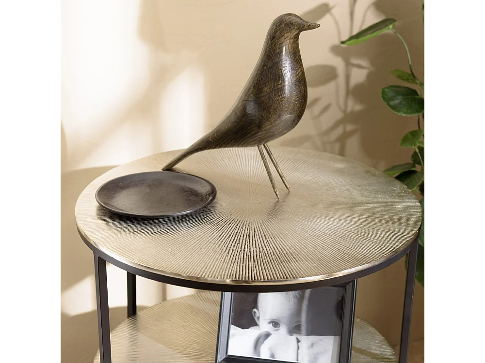 JOHAN - Table d'appoint ronde 3 niveaux aluminium argenté et noir pieds métal