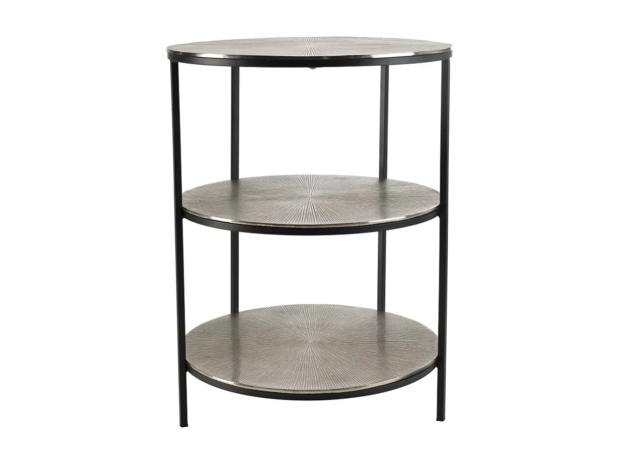 JOHAN - Table d'appoint ronde 3 niveaux aluminium argenté et noir pieds métal