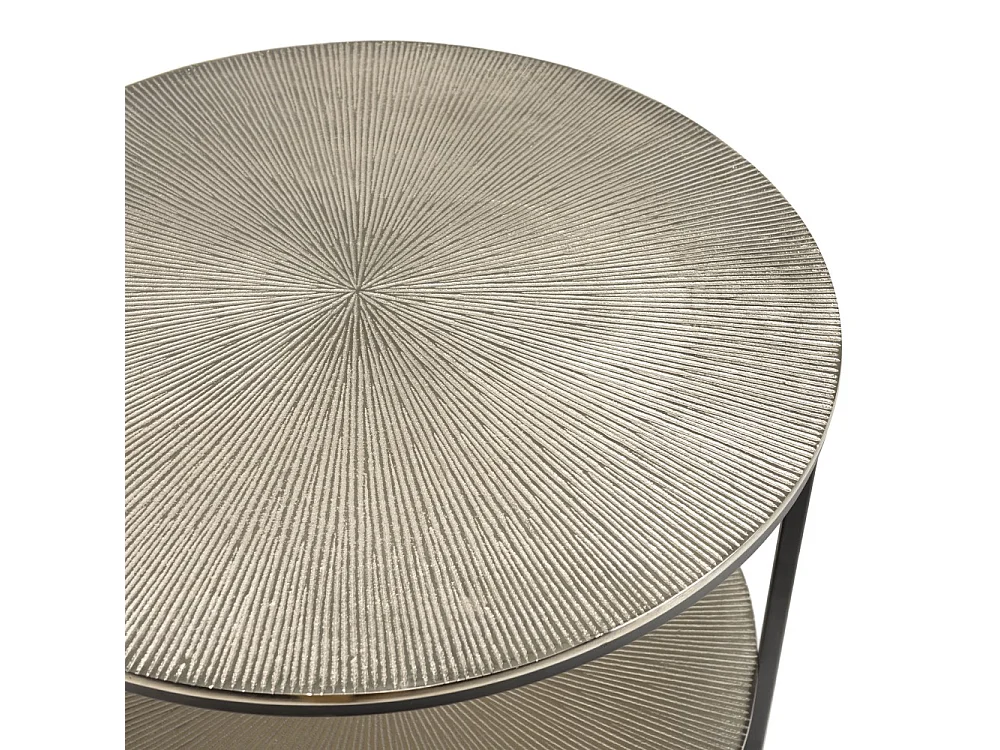 JOHAN - Table d'appoint ronde 3 niveaux aluminium argenté et noir pieds métal