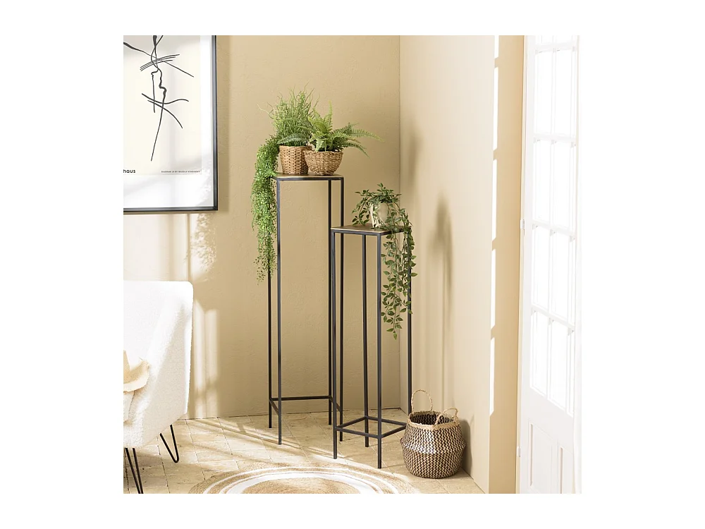 JOHAN - Set de 2 tables gigognes carrées aluminium doré et noir pieds méta