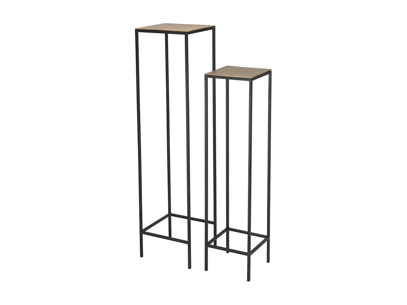 JOHAN - Set de 2 tables gigognes carrées aluminium doré et noir pieds méta
