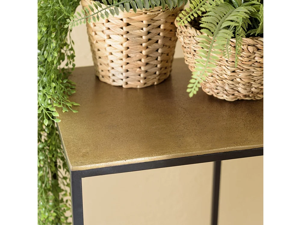 JOHAN - Set de 2 tables gigognes carrées aluminium doré et noir pieds méta