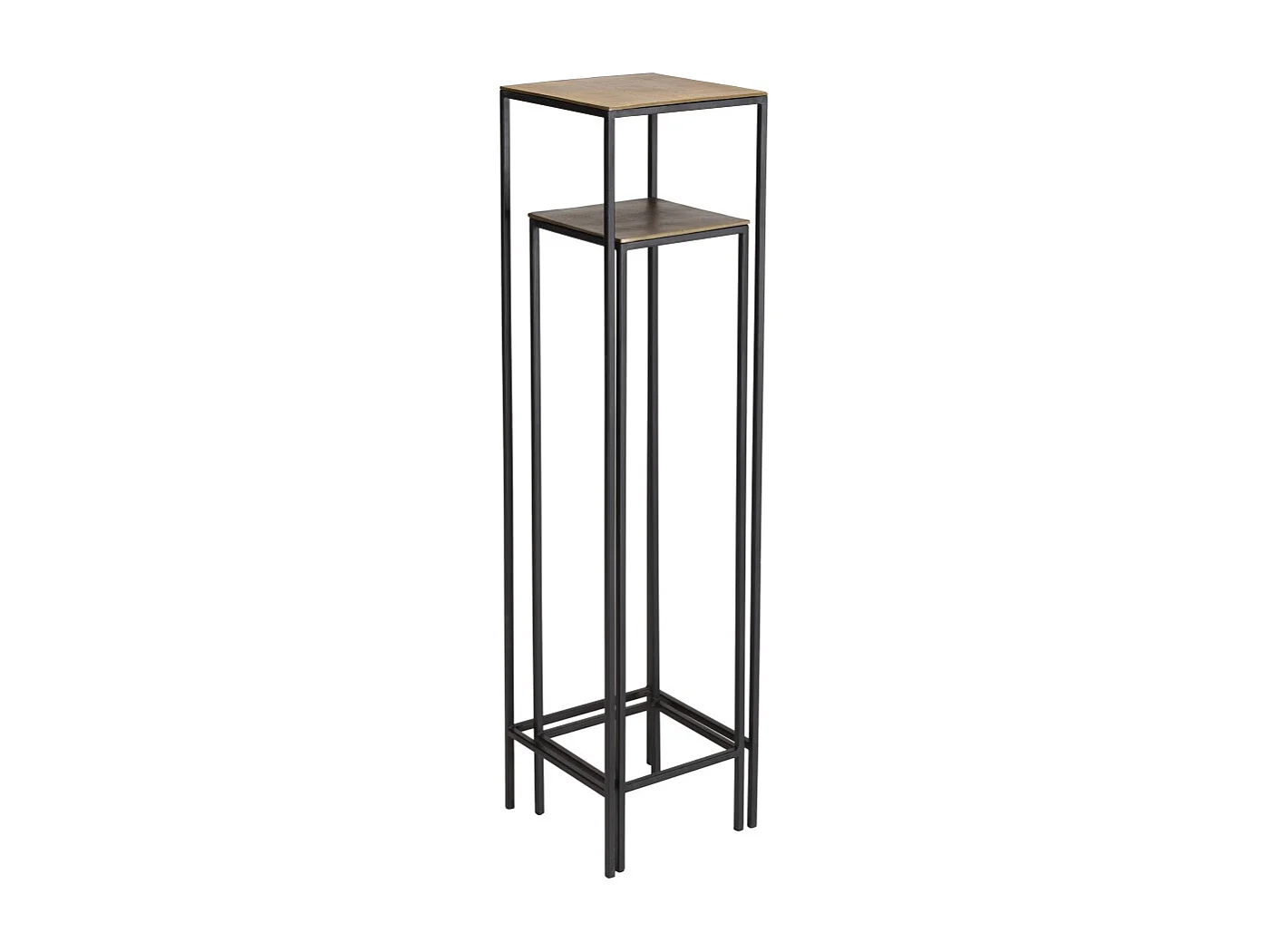 JOHAN - Set de 2 tables gigognes carrées aluminium doré et noir pieds méta
